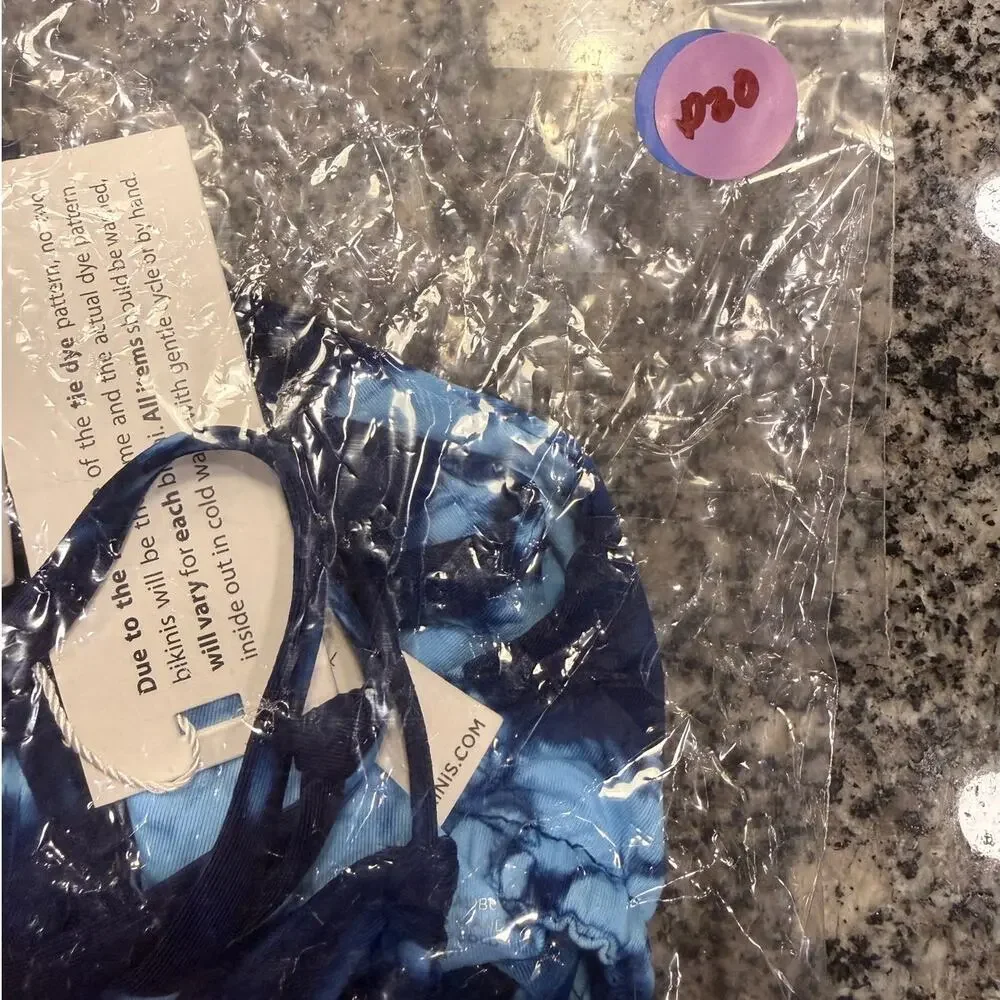 Frankies Bikinis Blue & White Tie-Dye Tie-Side Bottoms - Large